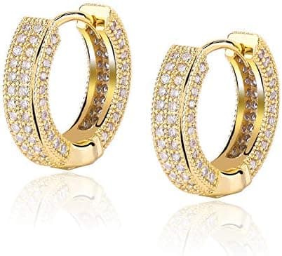 TOPGRILLZ Iced Out Hoop Earrings Cubic Zirconia Huggie Cartilage Cuff Hypoallergenic 14K Gold Plated Luxury Fashion Round Circle Earrings For Men Women