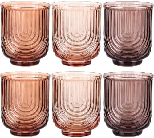 TrophyToast Venus Vintage Drinking Glasses Set of 6-15oz Hand-Blown Highball Ribbed Glassware, Arch Design Cocktail Glasses for Whiskey Water Beverages Ice Coffee Juice Milk