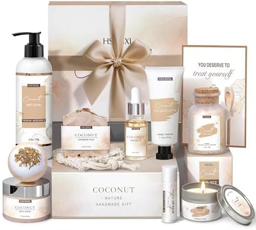 Gifts for Women Bath and Body Gift Basket Set for Women, 12 Piece Set of Coconut Home Spa Set for Self Care, Mothers Day Relaxing Bath Sets Birthday Christmas Gifts for Mom Sister Her Wife