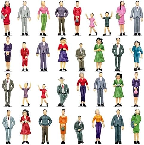 XIPEGPA People Figurines Mini Trains Architectural 1:25 Scale Painted Figures Plastic Small Dollhouse People Standing and Seat for Miniature Scenes