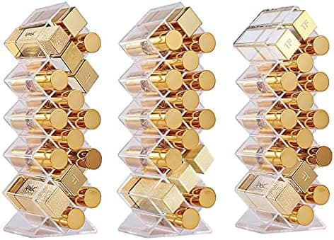 Lolalet 3 Pack Lipstick Holder Organizer, 48 Spaces Acrylic Stackable Fish Shape Lipsticks Tower Lipgloss Display Stand, Clear Lip Gloss Organizers Storage Box -16 Slots