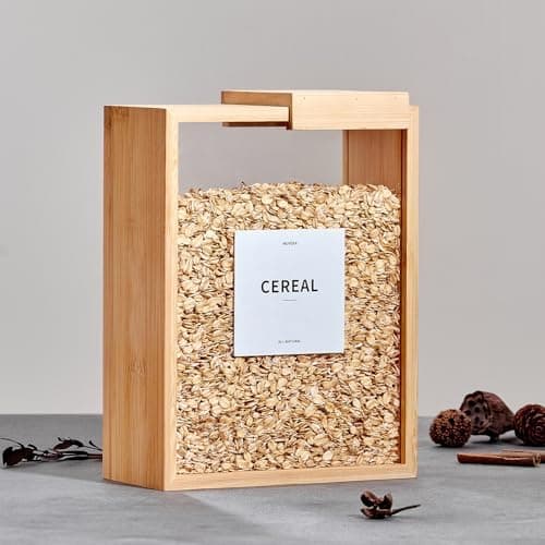 MUVEKA Bamboo Food Storage Container, 75oz /2000ml Clear Food Storage Container, Book-Style Canister for Kitchen, Square Pantry Organization with Labels for Sugar, Nut, Coffee Bean, Cereal, Tea