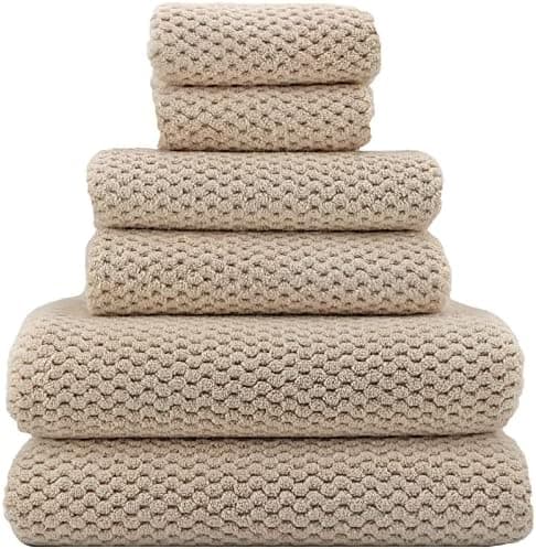YTYC 29x59 Inch Bath Towels Set of 6 Large, Super Soft Absorbent Lint Free Microfiber Shower Towels for Bathroom 80% Polyester (Beige,6 Piece)