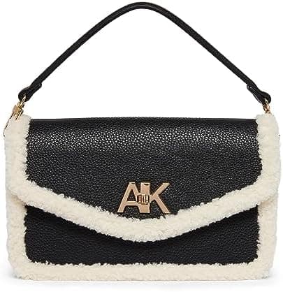 Anne Klein E/W Convertible Sherpa Flap Shoulder Bag with Turn Lock