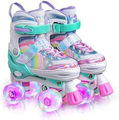 SULIFEEL Rainbow Unicorn 4 Size Adjustable Roller Skates for Girls Boys for Kids Ages 3-5 5-8 6-12 Children Skates Indoor Outdoor