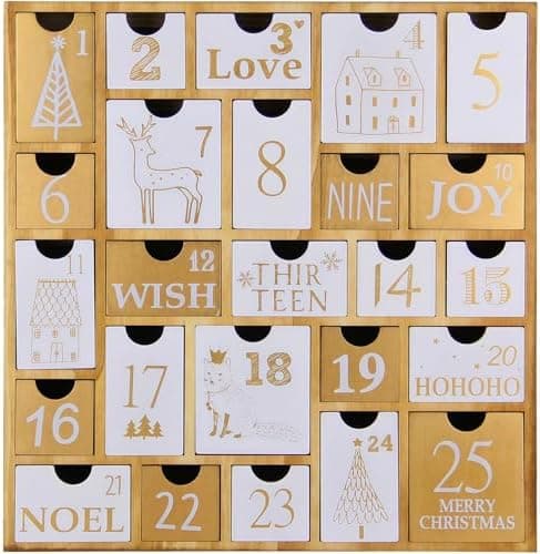 Juegoal Advent Calendar with 25 Drawers Countdown to Christmas, Refillable Wooden Advent Xmas Gift for Kids, 12 Inches Tall