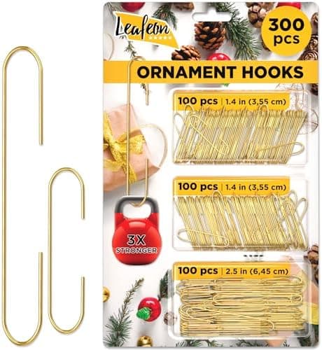 Leafeon Pack Christmas Ornament Hooks - Ornament Hanger for Christmas - Essential Hooks for Ornament Hangers (300 pcs Gold)