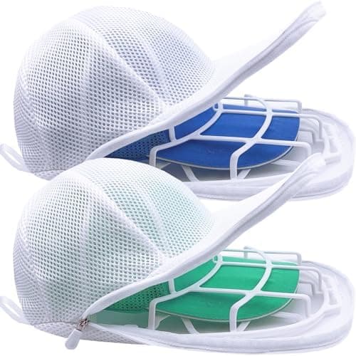 Hat Washer Cage for Washing Machine, Cap Washer with Mesh Bags, Hat Washer for Baseball Caps, Hat Cleaner/Cleaning Protector Cage (White - 2 Pack)