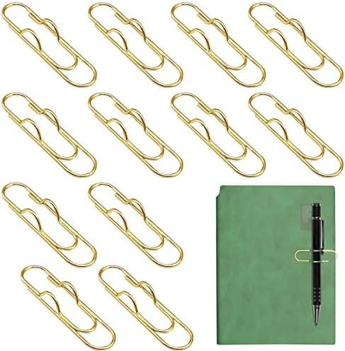 12Pcs Metal Pen Clip for Notebook, Portable Pen Holder Clip Pencil Clip, Multi Function Paper Clip Pen Holder Pen Paper Clip Bookmark Stationery Tool Office Supplies for Notebook Journals, Gold