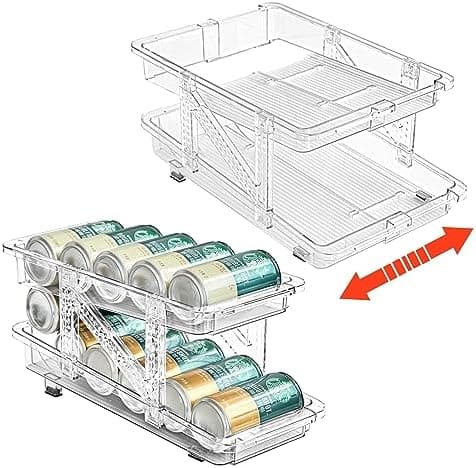 Ynelyase Soda Can Dispenser Organizer for Refrigerator and Pop Can Holders Drink Storage Wide Adjustable (2-Pack Clear)