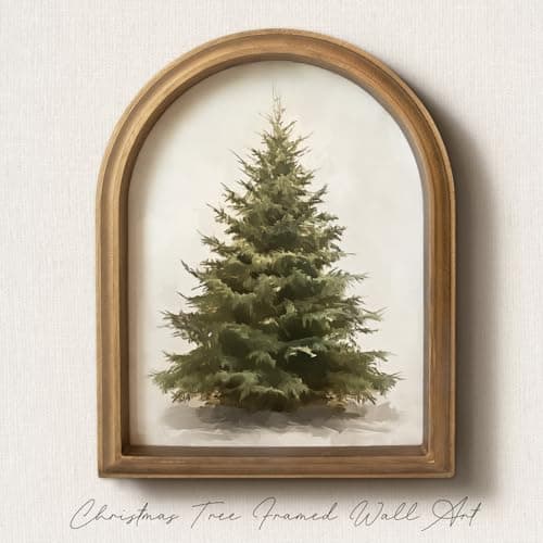 Christmas Decorations - 11" x 13.8" Christmas Tree Framed Wall Art Picture Painting Artwork - Indoor Vintage Rustic Unique Christmas Gifts Presents Decor For Table Wall Farmhouse Mantel Home Office