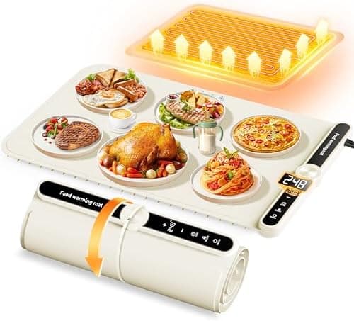PAWCUB Food Warming Mat Electric Warming Tray 6 Gear Timed 9 Gear Temperature Controlled 18H Auto Power Off Full Surface Rapid Heating Ideal for Buffets Party Gatherings Warming Mat For Food (Beige)