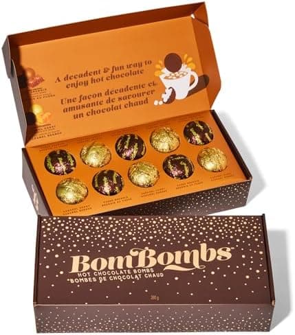 Bombombs Hot Chocolate Bombs, Classic Milk Chocolate Cocoa Bomb Gift Set, Includes 2 Flavors; Caramel Candy and Fudge Brownie Filled with Mini Marshmallows, Set of 10
