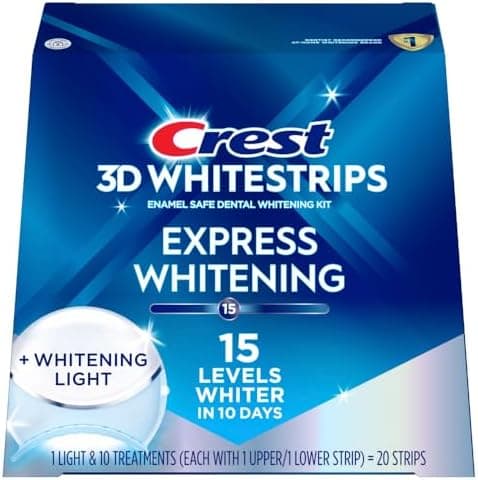 Crest 3D Whitestrips Express Whitening + LED Light – Teeth Whitening Kit, 1 Light + 10 Treatments, Each with 1 Upper/1Lower, 20 Strips – Crest 3DWhite Teeth Whitening Strips