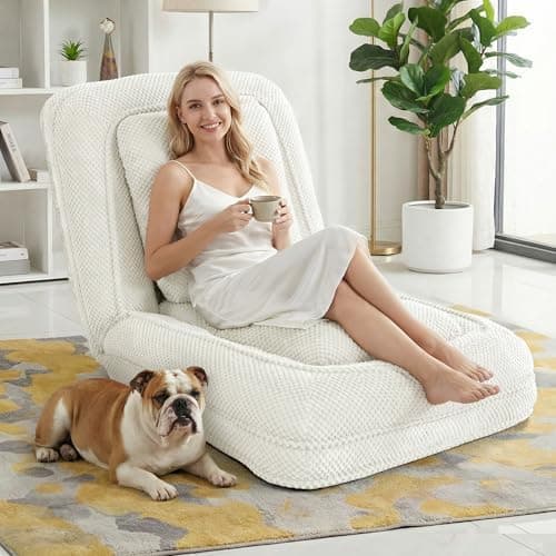 HKOLIE Human Dog Bed, Lazy Sofa Couch, Plush Floor Gaming Chair,5 Adjustable Position, sit, Sleep, fold, Suit to Put in Bedroom, Living Room,Space Saving Design (White)
