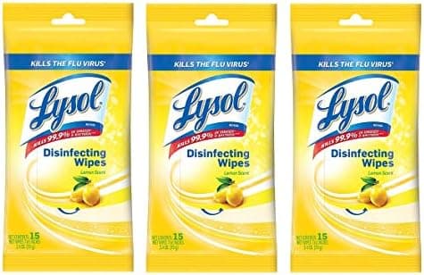 Lysol Disinfecting Wipes To-Go Pack, Lemon Scent, 15 Count (Pack of 3)