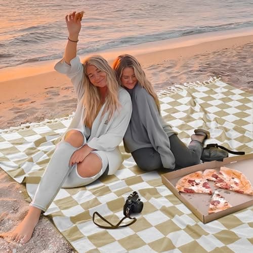 Checkered Ginat Turkish Beach Blanket Boho Oversized Huge XXL Sandproof Towel Anti Resistant Sand Free Quick Dry Lightweight Sandless Cloud Hawaii Honeymoon Travel Essentials Camping Accessories