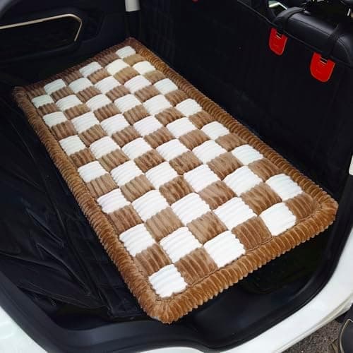 AEEISHOMEREFORM Dog Bed for Car Backseat, Non-Slip Pet Mat Furry Back Seat Blanket for Dogs, Washable Seat Cover for Backseat Extenders (Coffee&White, 24.8x54 inch)