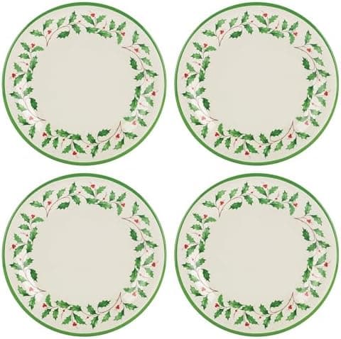 Lenox 863669 Holiday 4-Piece Melamine Dinner Plate Set, Christmas Dinnerware, Hosting