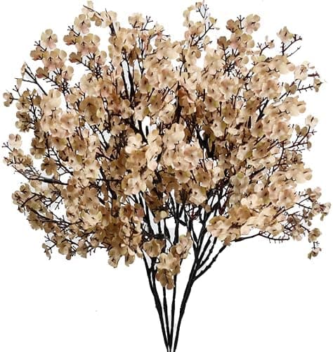 Mandy's Light Brown Artificial Baby’s Breath European Flowers 6 Bundles Silk Gypsophila with Bendable Stems for Fall Valentine's Day and Easter Centerpiece Wedding Decor and Table Arrangements
