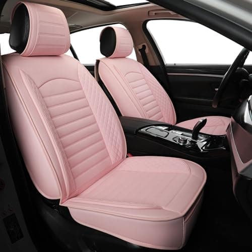 KBOISE Car Seat Covers 2 PCS Front Seats, Waterproof Napa Leather Automotive Seat Protector for Cars SUV Truck Sedan, Universal Anti-Slip Car Seat Cushion Interior Accessories, Pink