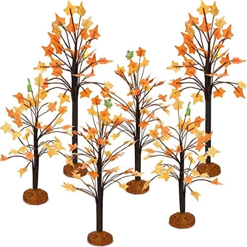 Ysleen 6 Pieces Mini Decor Maple Trees Small Holiday Branch Village Artificial Displays Tree for House Garden Festival Decorations, 3 Sizes