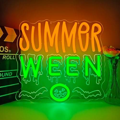 Summerween Neon Sign Summer Ween Neon Light for Party Dimmable Led Summerween Backdrop for Birthday Halloween Summer Party Light Up Sign Decoration