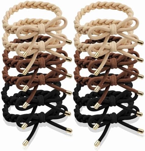 KOVOLITU 12 PCS Braided Hair Ties Bow Tie Hair Bracelets for Women Girls Elastic Hair Ties No Damage Ponytail Holders