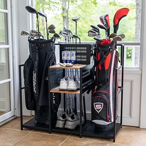 Teal Triangle Golf Storage Organizer, Heavy Duty Garage Freestanding Storage, Holds Golf Clubs, Bags, Golf Accessories, Golf Gifts for Men