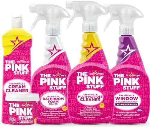 Stardrops The Pink Stuff Miracle Cleaning Bundle – Multi-Purpose Paste, Spray, Bathroom Foam Cleaner, Window & Glass Cleaner, and Cream Cleaner – Complete All-Purpose Home Cleaning Kit