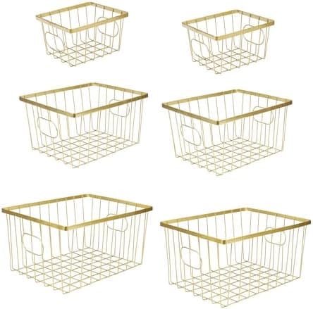 happimess BSK3001D-6SET Camden Vintage Industrial Wire Metal Nesting Storage Baskets for Shelves, Cabinets, Pantry, Countertop, Mesh Open Bin Basket for Organizing Supplies, Gold (Set of 6)