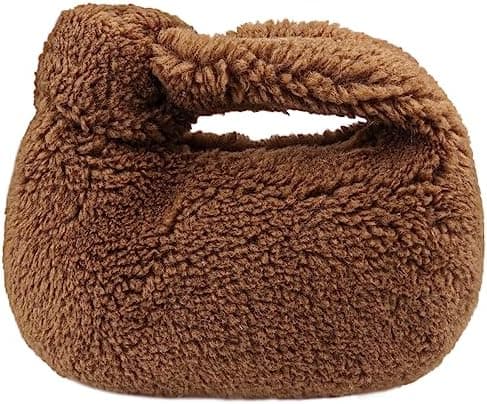 FERCAISH Dumpling Plush Clutch Purses Furry Tote Handbag Storage Bag