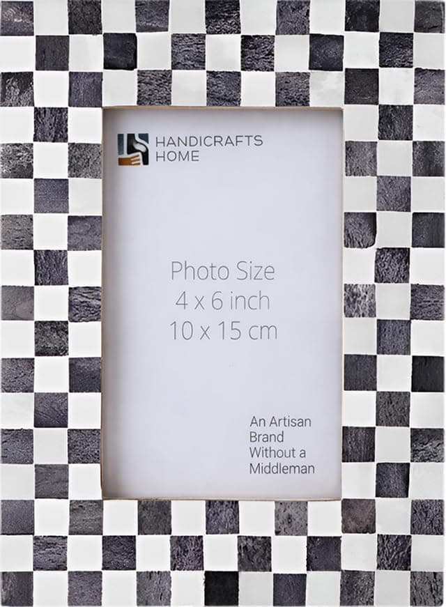 Handicrafts Home 4x6 Picture Frame, Checkered black & White Picture Frames, Handmade Decorative Photo Frame for Wall Decor & Desk Decor - Farmhouse, Office Home Decor - Gallery Wall Frame, Shelf Decor