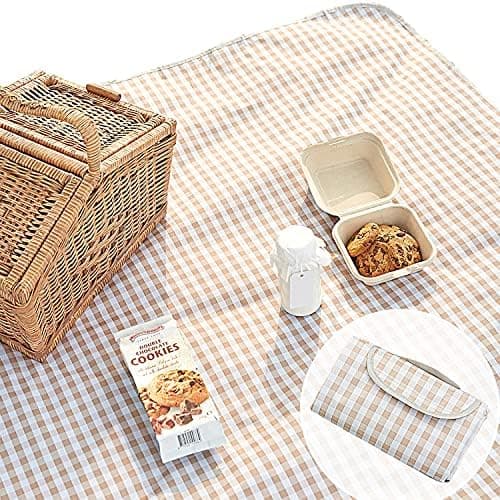 Beyond Thursday Cute Gingham Picnic Blanket, Waterproof Foldable, in Large 80x60in and Extra Large 80x80in, Portable Compact Beach Blanket, Oversized XL Outdoor Mat (Tan, X-Large)