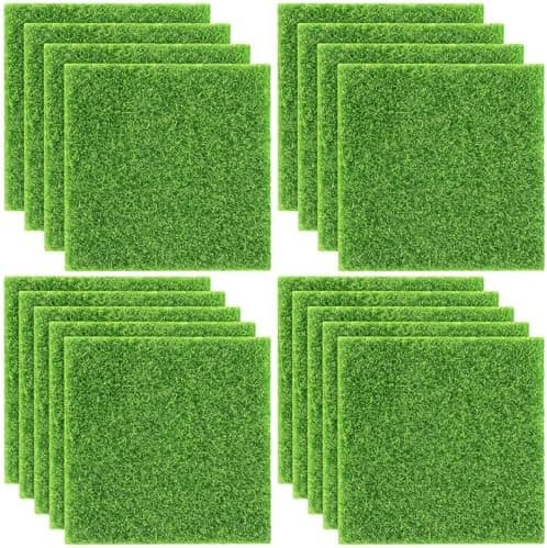 Elcoho 18 Pieces Fake Grass for Crafts Fairy Garden 6 x 6 Inches Artificial Garden Grass for Miniature Ornament Dollhouse DIY Decoration