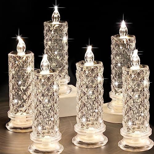 SupBri Rose Shadow LED Flameless Candles, 6PCS Romantic Battery Operated Candles Led Pillar Candles for Valentines Anniversary Wedding Christmas Decorations(White, D 2.5" x H 7.2")