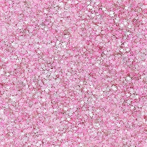 Sanding Sugar Edible Silver Glitter Stars Mix, Edible Pink Sugar Sprinkles for Cake Decorating, Sparkling Edible Pink Sanding Sugar for Cupcake Toppers Cookie Decorations For Wedding Party Celebrations 3.5oz (Pink)