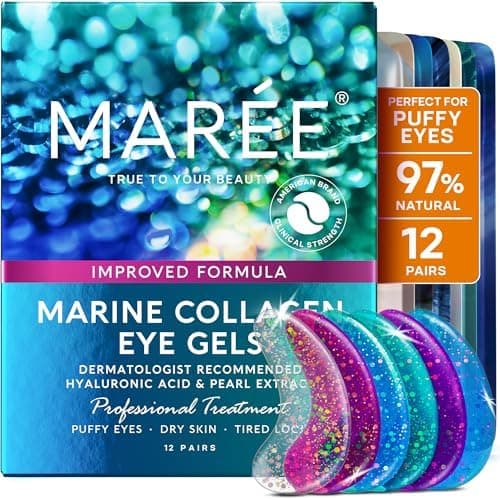 MAREE Eye Gels - Cooling Pads Under Eye Patches for Puffy Eyes and Dark Circles with Collagen & Hyaluronic Acid - Anti Wrinkles Under Eye Masks Skincare Treatment for Puffiness - Parches Para Ojeras