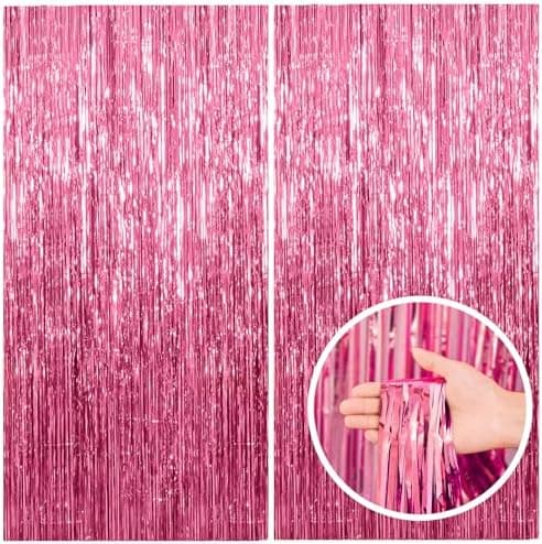 2 Pack Pink Backdrop Party Decorations Tinsel Curtain Party Backdrop Foil Fringe Birthday Decorations Photo Booth Streamer Backdrop Pink Theme Bachelorette Graduation Decor