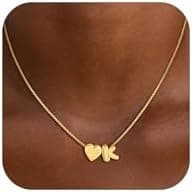Decholly Easter Basket Stuffers Gifts for Kids Teen Girls Women - 14K Gold Plated Dainty Heart A-Z Initial Letter Necklace Teen Girls Gifts Trendy Stuff Birthday Gift for 5 6 7 8 9 10 Year Old Girl