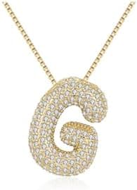 DIOWUS Bubble Letter Necklace Gold for Women,Charm Balloon Initial Letter Pendant Zirconia Inlaid Necklaces Fashion Gifts Jewelry