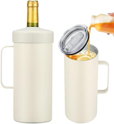 2 IN 1 Wine Chiller Single Bottle and Travel Tumbler, 42oz Stainless Steel Iceless Cooler Wine Bottle, Insulated Mug with Lid, Keep Wine Cold up to 6 Hours Fits Most Wine Bottles Gift for Wine Lovers