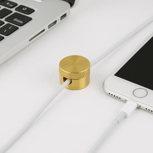 Gold Cord Organizer (2-Pack): Premium Aluminum Cable Organizer - Luxury Gold Cable Clips, Strong 3M Adhesive Cord Holder for Nightstand, Desk & Car - Sleek Cable Anchors Design