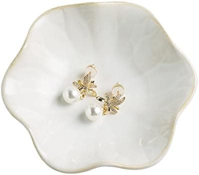 Jewelry Dish Tray, Ring Dish, Ceramic Trinket Tray, Key Bowl, Decorative Plate, for Friends Sisters Daughter Mother (Milky White)