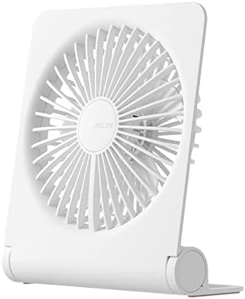 JISULIFE Small Desk Fan, Portable Travel with 4500mAh Battery, USB Rechargeable Folding Design for Flexibility, Strong Quiet Wind with 4 Speed Modes, Ideal Gifts for Office/Home/Camping - White
