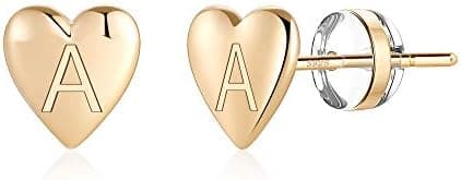 Turandoss Easter Gifts for Girls Kids Heart Initial Stud - S925 Sterling Silver Post 14K Gold Plated Dainty Letter Earring Hypoallergenic Little Heart Initial Earrings for Women Girls Easter Gifts