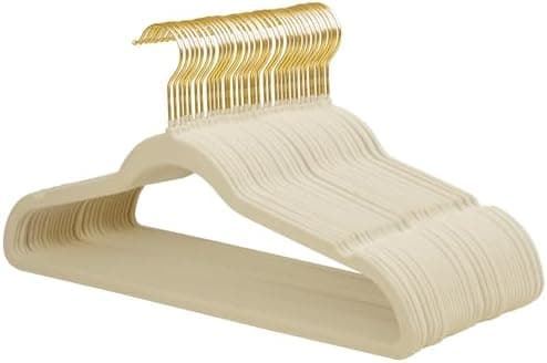 ManGotree Velvet Coat Hangers with 360° Swivel Gold Hook, Non-Slip Felt Suit Hangers, Slim Space Saving Clothes Hanger for Jacket, Sweater, Shirt, Dress, Pants (36 Pack, Beige)