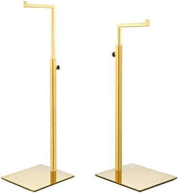 Elitnus Purse Display Stands - Set of 2 Adjustable Height Purse Display Stand - Stainless Steel Handbag Display Stand Set - Single Hanging Hook Bag Stand (Gold)