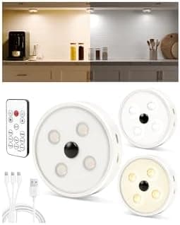EZVALO Under Cabinet Lights, 2 Color Temps Motion Sensor Puck Lights, 1200mAh Rechargeable Puck Lights, Group Control LED Closet Lihgts, Dimmable Under Counter Lights for Kitchen, Cabinet (3 Pack)