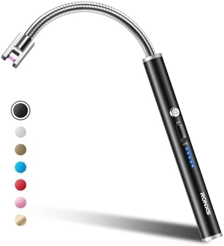 RONXS Electric Lighter Windproof Flameless Candle Lighter with Safety Lock, Type-C Rechargeable Long Lighters for Grill BBQ Camping (Black)